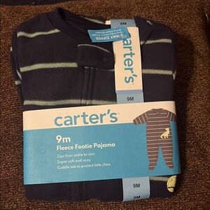 NWT Carter's 9 Months Navy and White Fleece Footie Pajama w Dinosaur